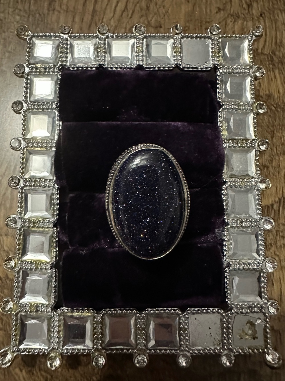 Blue goldstone oval sterling silver ring Sz 9
